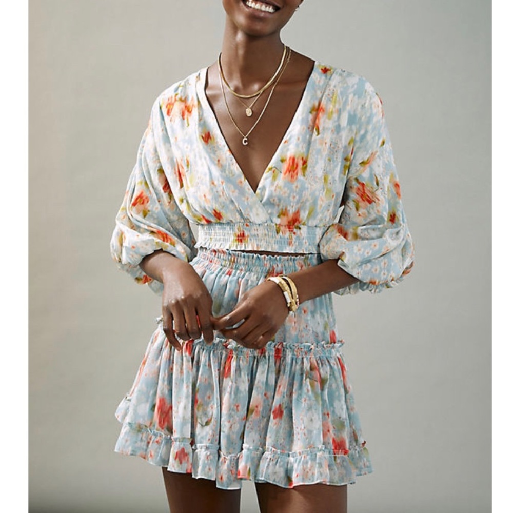 Misa Los Angeles Layla Tiered Mini Skirt In Blue